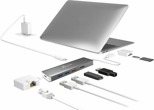 J5create JCD375 USB-C Docking Station mit HDMI 4K PD Gray