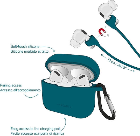 Legami Milano Air'n Go Silicone Case with Keychain Petrol for Apple AirPods Pro