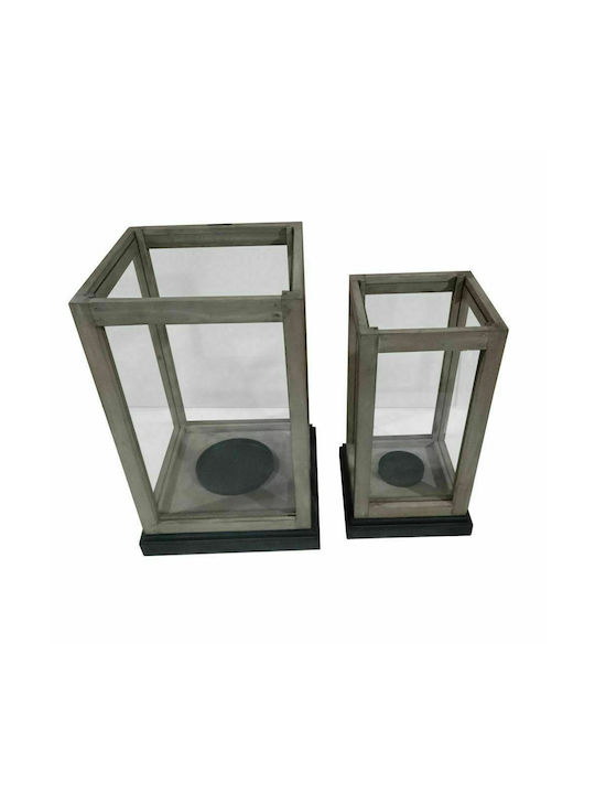 Iliadis Lanterns Set Wooden Floortop Γκρι 2pcs