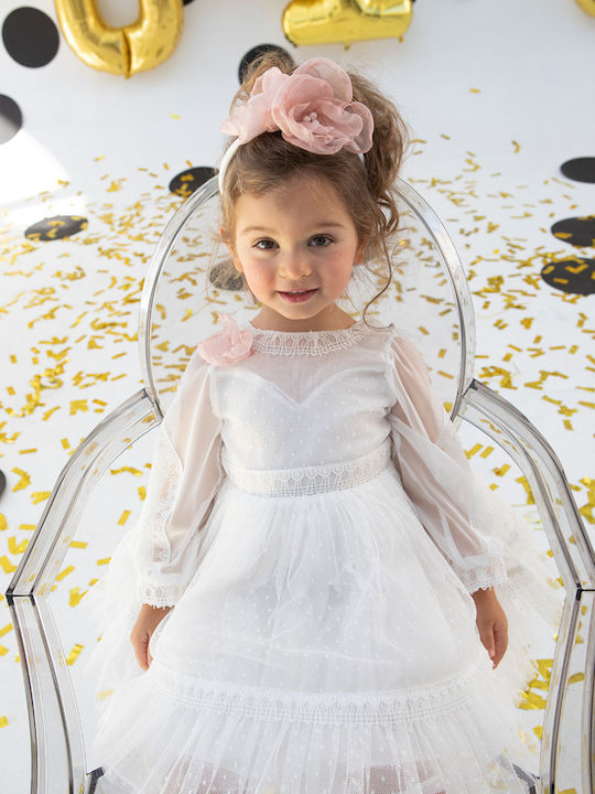 Bambolino Penny Beige Taufset Kleidung mit Haar-Accessoires & Kleid aus Tüll 2Stück