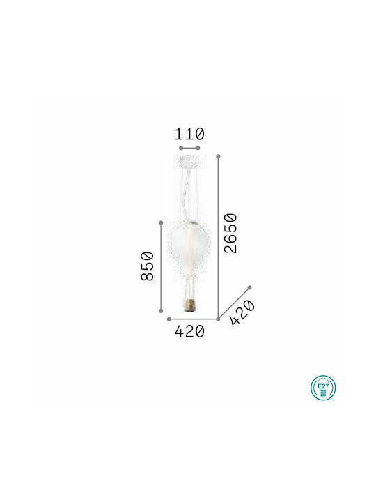Ideal Lux Kids Metallic Single Ceiling Light E27 Dream Big SP1 D42 White 42W 42cm