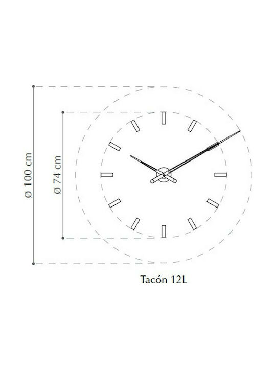 Nomon Tacon I Ceas de Perete Autocolant Metalic Argint Ø74cm