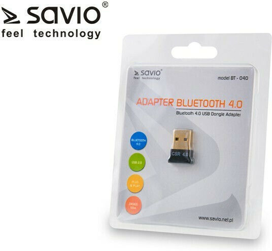 Savio BT-040 USB Bluetooth 4.0 Adapter με Εμβέλεια 50m
