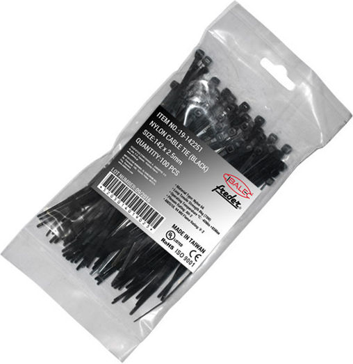 Adeleq Δεματικά Καλωδίων Πλαστικά 142mmx2.5mm σε Μαύρο χρώμα (100τμχ) (19-142251)