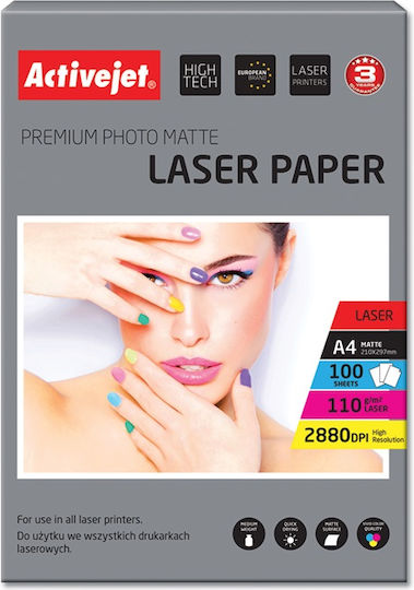 Active Jet Premium Photo Matte Photo Paper A4 (21x30) 110gr/m² for Laser Printers 100 Sheets