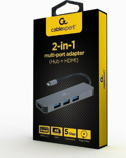 Cablexpert USB-C Docking Station με HDMI 4K Γκρι (A-CM-COMBO2-01)