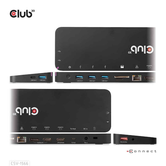 Club3D USB-C Docking Station με HDMI/DisplayPort 4K PD Ethernet Μαύρο (CSV-1566)