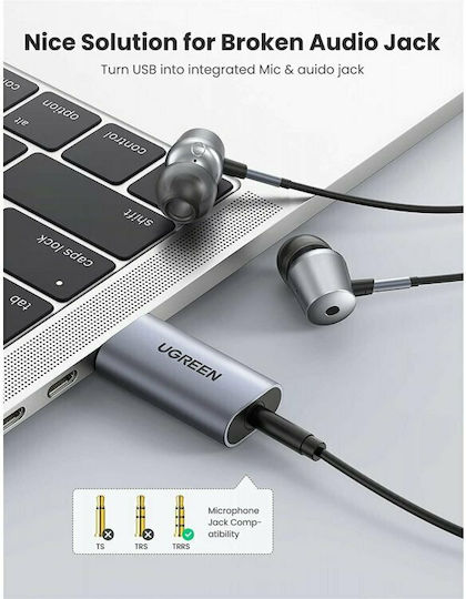 Ugreen CM383 Εξωτερική USB Κάρτα Ήχου σε Γκρι χρώμα