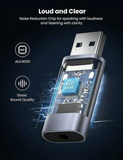 Ugreen CM383 Εξωτερική USB Κάρτα Ήχου σε Γκρι χρώμα