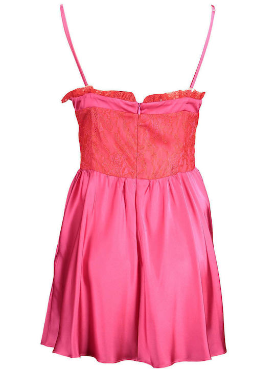 Gaelle Paris Καλοκαιρινό Mini Βραδινό Φόρεμα Κομπινεζόν Ροζ