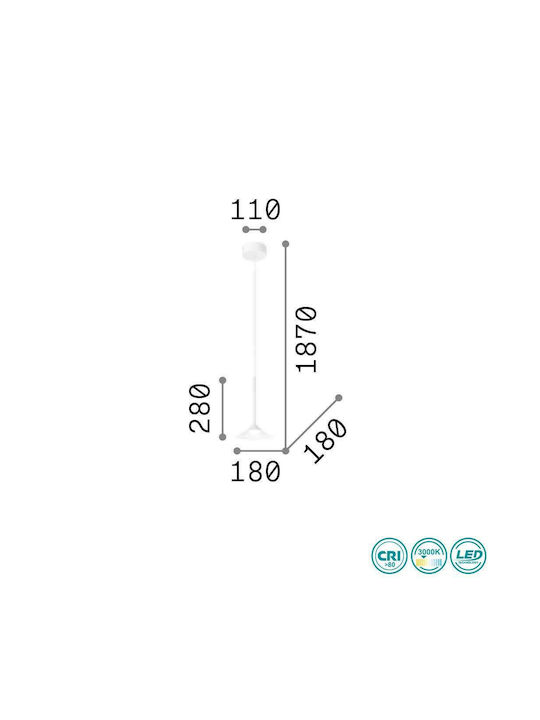 Ideal Lux Tristan Sp Ρυθμιζόμενο Κρεμαστό Φωτιστικό Λευκό LED Καμπάνα 18x43x28εκ.