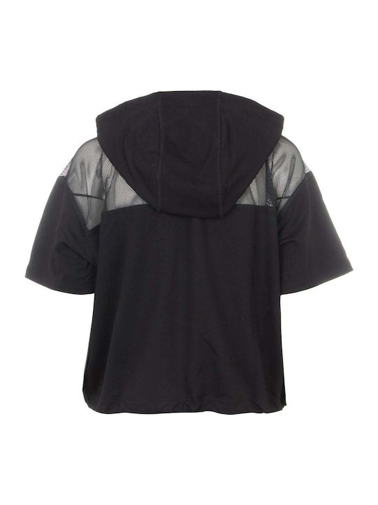 Damen Bluse Kurzärmelig mit Kapuze Schwarz