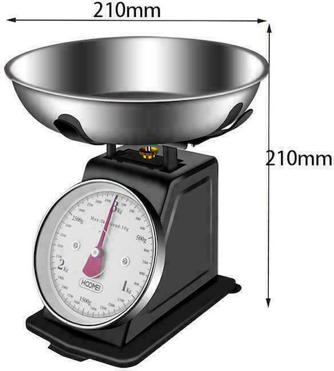 Hoomei Analog Kitchen Scale with Bowl 20gr/3kg Black