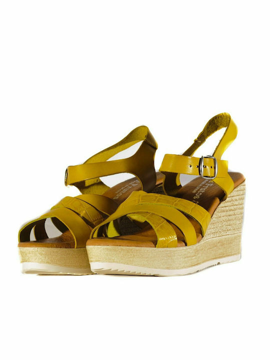 Eva Frutos Women's Ankle Strap Platforms Yellow