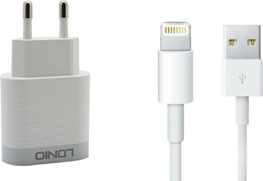 Ldnio с USB-A порт и кабел Lightning 18W Quick Charge 3.0 Бял (A303Q)