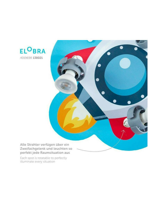 Elobra Rakete Multi Bulbs Kids Lighting Ceiling Light Wooden 25W with Drive Size GU10 Μπλε