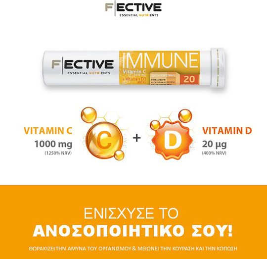 Fective Immune Vitamin C 1000mg + Vitamin D3 800IU Ergänzung zur Stärkung des Immunsystems 20 Registerkarten Orange