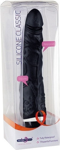 Seven Creations Silicone Classic Vibe Slim Veined Realistic Vibrator 21cm Black