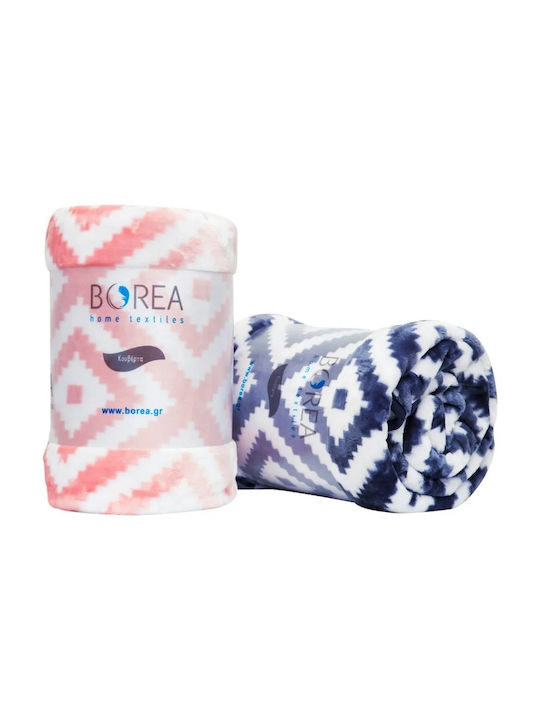 Borea Tribal Κουβέρτα Βελουτέ Μονή 150x220εκ. Ροζέ
