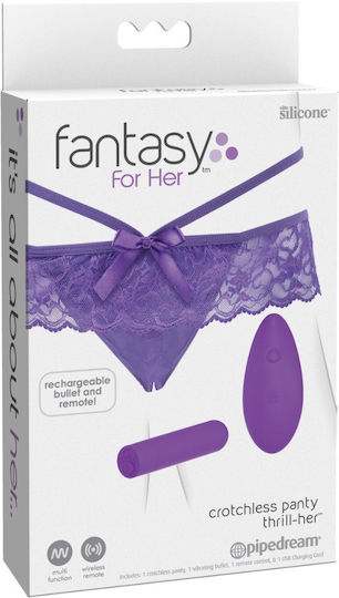 Pipedream Fantasy for Her Crotchless Panty Thrill-Her Mini Δονητής για Ζευγάρια με Απομακρυσμένο Έλεγχο 7.6cm Μωβ