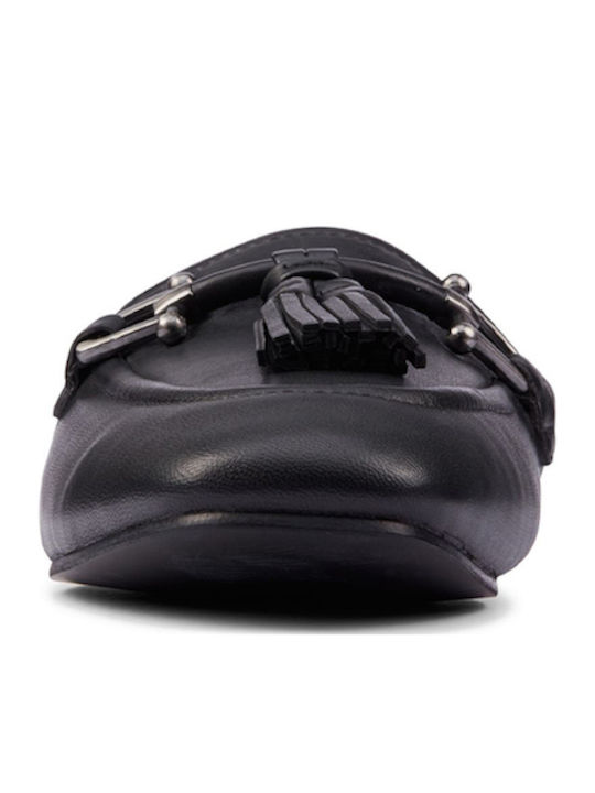 Pure2 Flat Leather Mules in Black Color