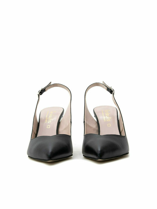 Fardoulis Pointed Toe Black Heels with Strap