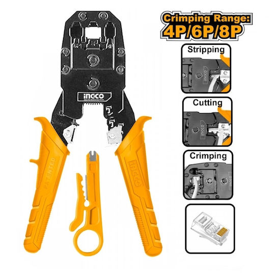 Ingco Ethernet Internet Cable Crimping Plier RJ12, RJ11, RJ45 with Cable Cutter