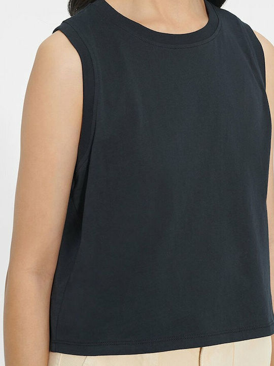 Soni Damen Crop Top Baumwolle Ärmellos Schwarz