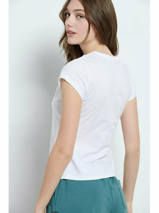 BodyTalk Γυναικείο T-shirt Λευκό με Στάμπα