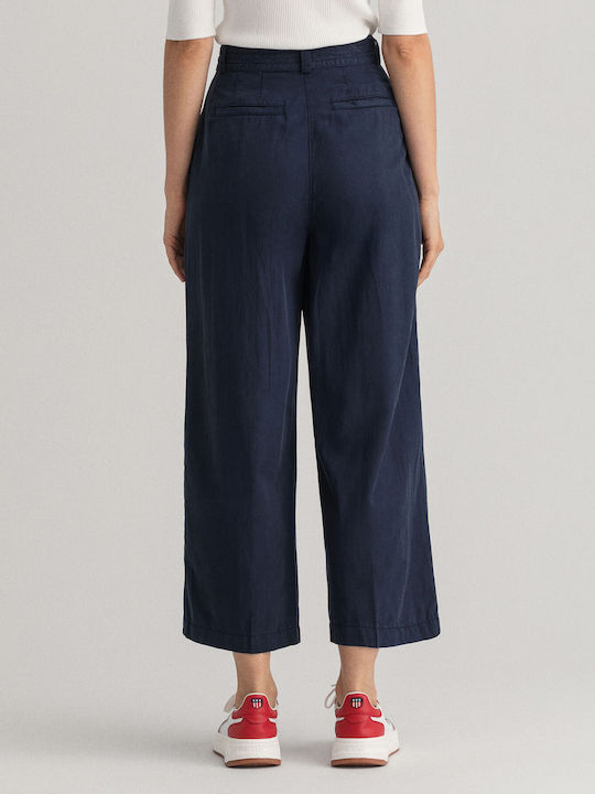 Gant Damen Hochtailliert Stoff Palazzo-Hose in Relaxed Passform Marineblau