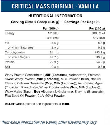 Applied Nutrition Critical Mass Original Formula cu Aromă de Vanilie 6kg