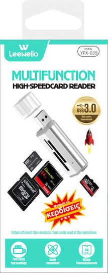 Leewello YPX-039 Card Reader USB 3.0 για SD/microSD/MemoryStick Ασημί