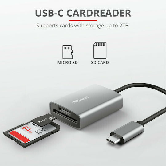 Trust Dalyx Fast Card Reader Type-C για SD Ασημί