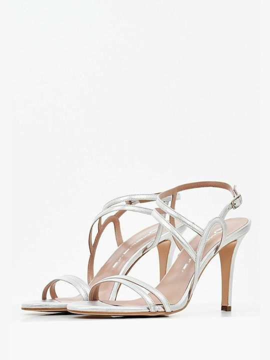 Mourtzi Leder Damen Sandalen in Silber Farbe