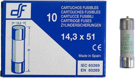 Adeleq Safety Cylindrical Porcelain 14x51mm 32A (88-13289) 1pcs