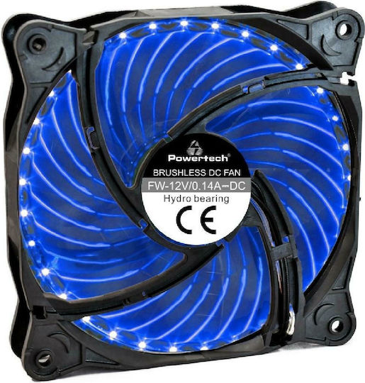 Powertech PT-907 Вентилатор за Кутия 120мм (1100 оборота / 38cfm) с Червен Светлинен Ефект и Свързване 3-Pin / 4-пинов Молекс