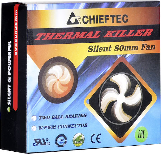 Chieftec AF-0825PWM Case Fan 80mm 2200rpm 36cfm Without LED Lighting and 4-Pin Connection
