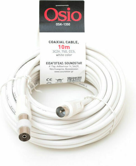 Osio Antenna Cable Coax male - Coax female White 10m (OSK-1350) 1pcs