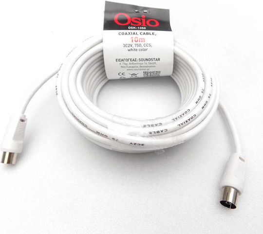Osio Antenna Cable Coax male - Coax female White 10m (OSK-1350) 1pcs