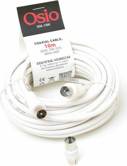 Osio Antenna Cable Coax male - Coax female White 10m (OSK-1350) 1pcs
