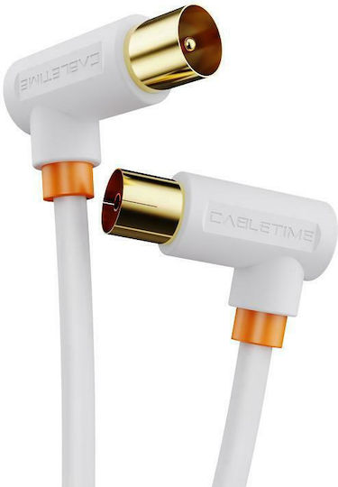 Cabletime Καλώδιο Κεραίας Coax male - Coax female 90° Λευκό 3m