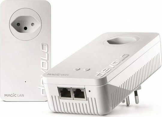 Devolo Magic 2 WiFi next Powerline Triple Kit Wi‑Fi 5 with Passthrough Socket and 2 Gigabit Ethernet Ports