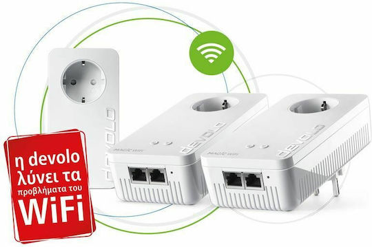Devolo Magic 2 WiFi next Powerline Triple Kit Wi‑Fi 5 with Passthrough Socket and 2 Gigabit Ethernet Ports