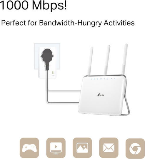 TP-LINK TL-PA7017P Kit v2 Powerline Dublu pentru Conexiune prin Cablu cu Prin trecere Prize și Port Gigabit Ethernet