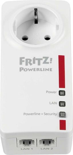 AVM Fritz! 1220E Powerline Dual Kit Wired with Passthrough Socket and 2 Gigabit Ethernet Ports
