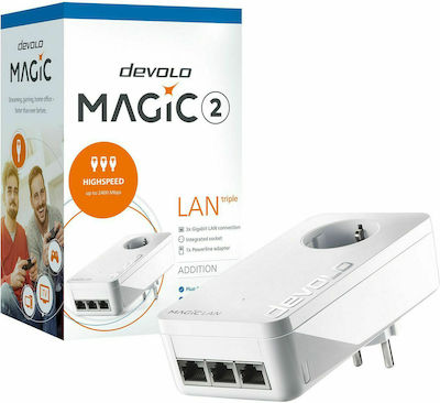 Devolo Magic 2 LAN triple Powerline für kabelgebundene Verbindung mit Durchgangssteckdose Steckdose und 3 Anschlüsse Gigabit Ethernet