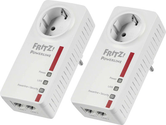 AVM Fritz! 1220E Powerline Dual Kit Wired with Passthrough Socket and 2 Gigabit Ethernet Ports