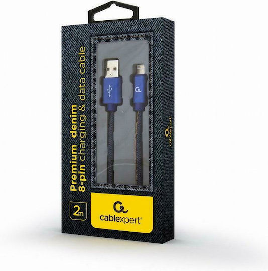 Gembird Jeans Geflochten USB-A zu Lightning Kabel Blau 2m (CC-USB2J-AMLM-2M-BL)