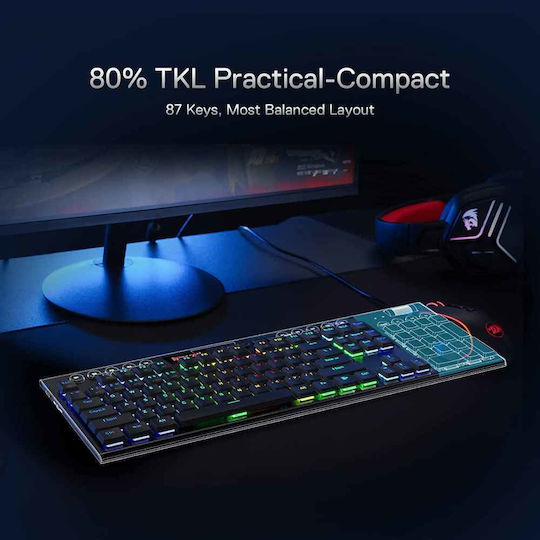Redragon K621 Horus Gaming Μηχανικό Πληκτρολόγιο Tenkeyless με Custom Red διακόπτες και RGB φωτισμό (Αγγλικό US)
