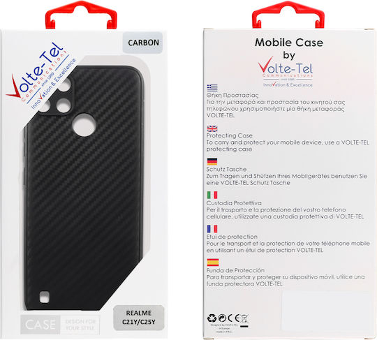 Volte-Tel Carbon Camera Protective Umschlag Rückseite Silikon Schwarz (Realme C21Y, C25Y)